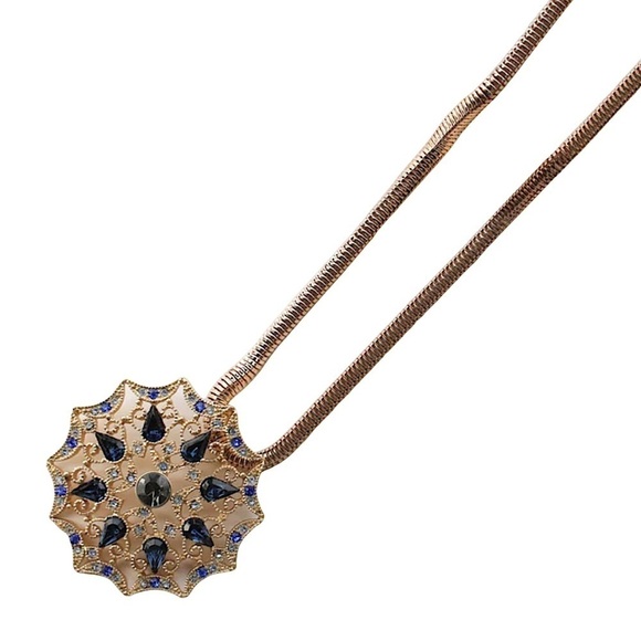 ANNE KLEIN • Blue Crystal Pendant Gold Necklace - Picture 2 of 4